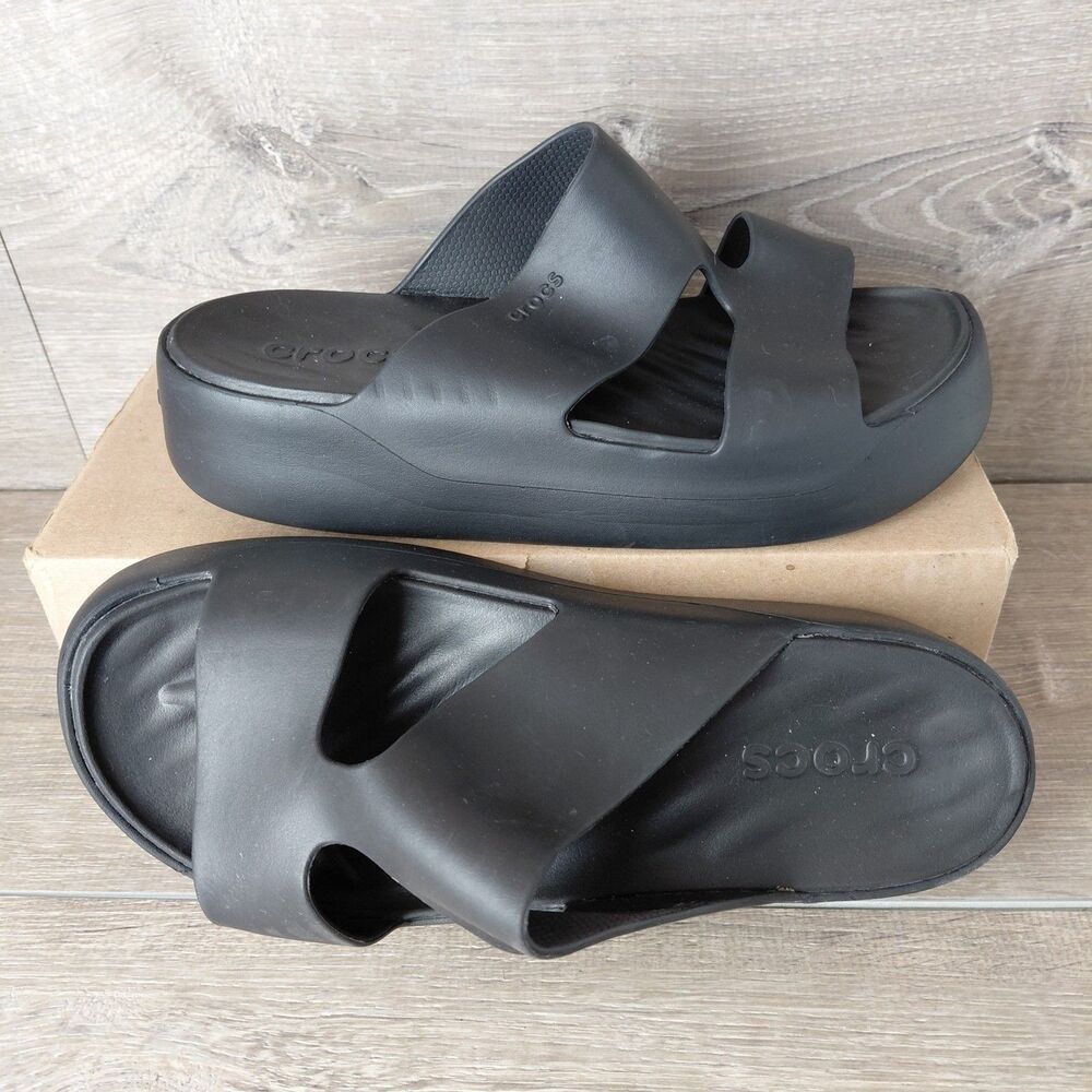 Crocs Sandals Womens 9 Black Getaway Platform H-Strap Comfort Summer Beach Shoes